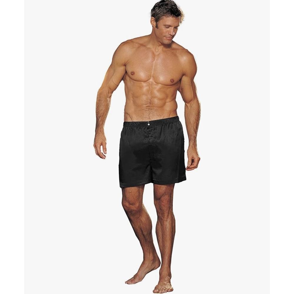 🦋B2G1🦋SHIRLEY OF HOLLYWOOD Black Soft Charmeuse Boxers Style 20059 Unisex | XLG